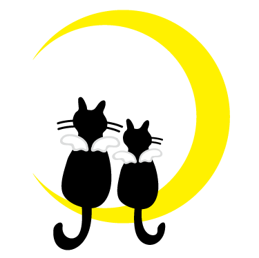 ロゴ136 天使の翼の生えた黒猫と月